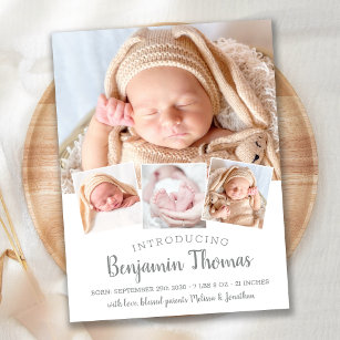 Cartão Postal De Anúncio Elegante Baby Personalizado 4 Colagem de Fotos Nas