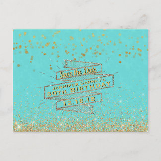 Cartão Postal De Anúncio Elegante Blue Dourado aniversário de 30 anos Salve