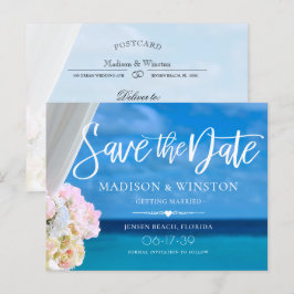 Cartão Postal De Anúncio Elegante Blue Ocean Beach Summer Salve a data