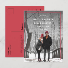 Cartão Postal De Anúncio Elegante Borda Simples Foto Casamento Salve a Data