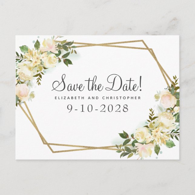 Cartão Postal De Anúncio Elegante Botânica Dourado Folhagem Rosa Chic Branc (Frente)