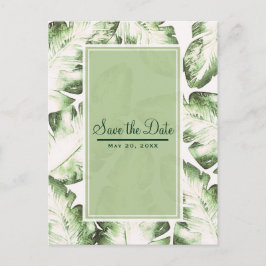 Cartão Postal De Anúncio Elegante Branco Folhas Tropicais Verdes Salve a Da