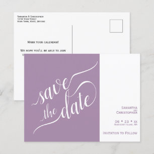 Cartão Postal De Anúncio Elegante Caligrafia Lavanda Casamento Salvar a Dat