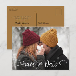 Cartão Postal De Anúncio Elegante Cartão de Foto de Casamento Moderno Branc