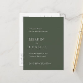 Cartão Postal De Anúncio Elegante cartão de salva data de casamento em verd