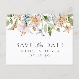 Cartão Postal De Anúncio Elegante Cartão de Save The Date Floral de Aquarel
