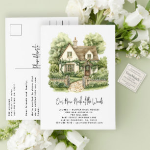 Cartão Postal De Anúncio Elegante Casa em Nova Vizinhança Aquarela