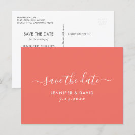 Cartão Postal De Anúncio Elegante Casamento Coral Save The Date