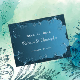 Cartão Postal De Anúncio Elegante Casamento Teal Salve a Data