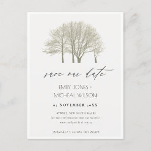 CARTÃO POSTAL DE ANÚNCIO ELEGANTE CINZA OURO OUTONO ÁRVORES SALVE A DATA