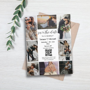 Cartão Postal De Anúncio elegante colagem de 8 fotos código qr save the dat
