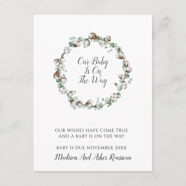 Cartão Postal De Anúncio Elegante Cotton Greenery Frame Pregnancy (Frente)