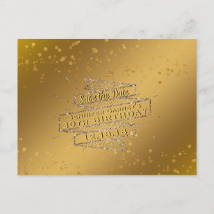 Cartão Postal De Anúncio Elegante Dourado Aniversário Salvar a Data
