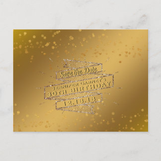Cartão Postal De Anúncio Elegante Dourado Aniversário Salvar a Data