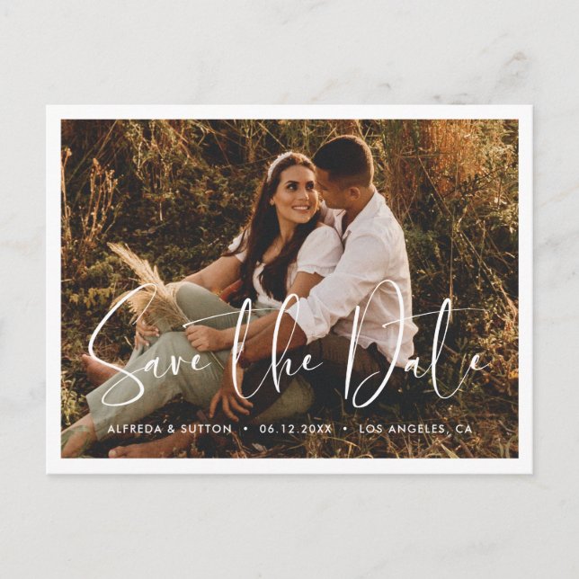 Cartão Postal De Anúncio Elegante e moderno foto de Save the Date (Frente)