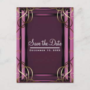 Cartão Postal De Anúncio Elegante Empresa Dourado Rosa Salve a Data