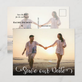 Cartão Postal De Anúncio Elegante Escrito Moderno Simples Foto Salvar Data