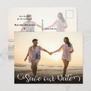 Cartão Postal De Anúncio Elegante Escrito Moderno Simples Foto Salvar Data