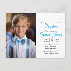Cartão Postal De Anúncio Elegante evento de Batismo Relies foto personaliza