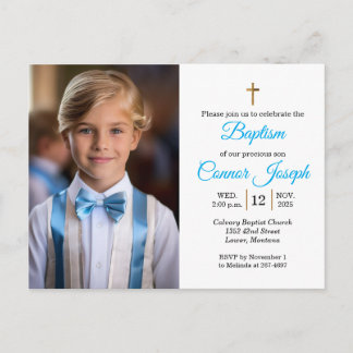 Cartão Postal De Anúncio Elegante evento de Batismo Relies foto personaliza