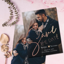 Cartão Postal De Anúncio Elegante Falso Save the Date de Casamento em Doura