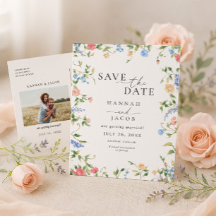 Cartão Postal De Anúncio Elegante Flor de Campo Floral Salve o Casamento Da