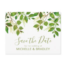 Elegante Folhagem Botânica Green Save the Date
