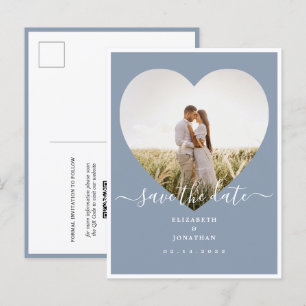 Cartão Postal De Anúncio Elegante Foto Azul Poeirento Casamento Save The Da