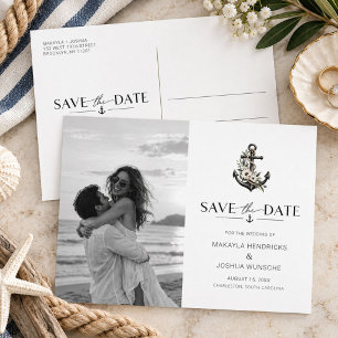 Cartão Postal De Anúncio Elegante Foto de Casamento com Tema Náutico Save t