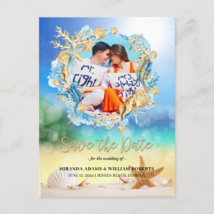 Cartão Postal De Anúncio Elegante Foto de Casamento na Praia Tropical