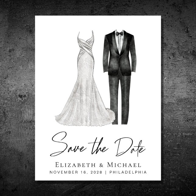 Cartão Postal De Anúncio Elegante Gown Tuxedo Watercolor (Criador carregado)