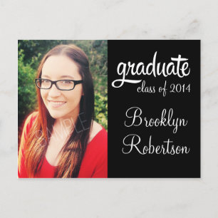 Cartão Postal De Anúncio Elegante Graduação Preta com Foto Personalizada