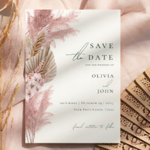 Cartão Postal De Anúncio Elegante Grama de Pampas Moderna para Casamento Sa