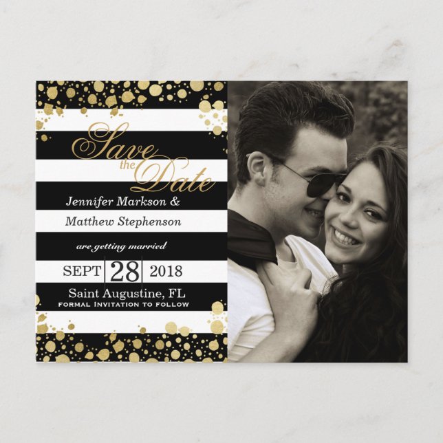 Cartão Postal De Anúncio Elegante Moderno Faux Dourados Splatters and Strip (Frente)