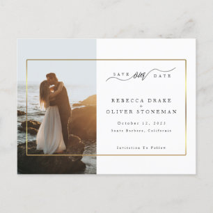 Cartão Postal De Anúncio Elegante Moldura Dourada de Foto Casamento