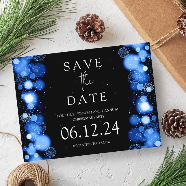 Cartão Postal De Anúncio Elegante Natal Salve A Data Dourado Inverno Azul-m (Elegant Christmas Save The Date Gold Winter Navy Announcement Postcard)