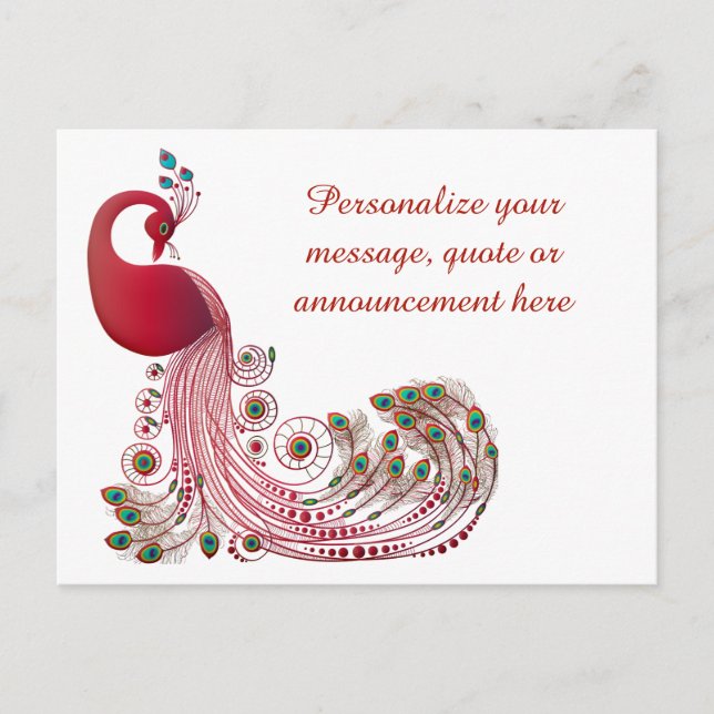 Cartão Postal De Anúncio Elegante Pavão em Burgundy e Personalizado (Frente)
