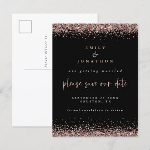 Cartão Postal De Anúncio Elegante Rosa Dourado Brilho Casamento Preto Salva