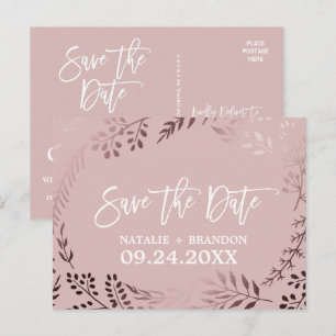 Cartão Postal De Anúncio Elegante Rosa Dourado e Rosa Casamento Save the Da