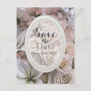 Cartão Postal De Anúncio Elegante Rosa Floral Shabby Chic Save the Date