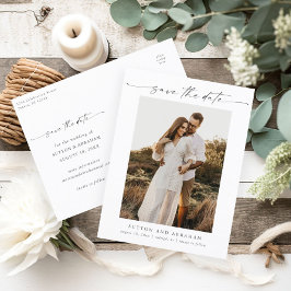 Cartão Postal De Anúncio Elegante roteiro de casamento de foto salvar a dat