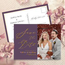 Cartão Postal De Anúncio Elegante Roxo Moderno Casamento de Letra Salve A D