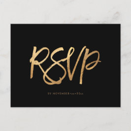 Cartão Postal De Anúncio Elegante RSVP em Falso Ouro com REFEIÇÕES