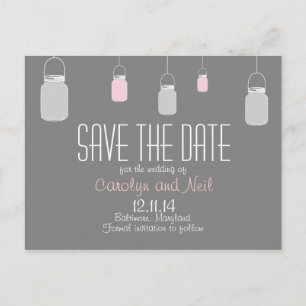 Cartão Postal De Anúncio Elegante Rustic Mason Jars Salva a Data PostCard