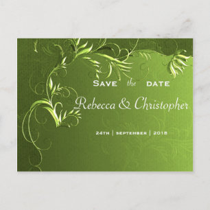 Cartão Postal De Anúncio Elegante Salva Data de Casamento Verde