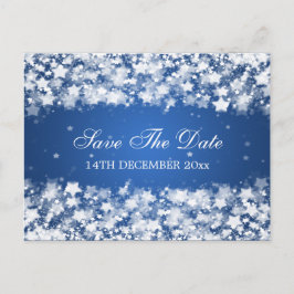 Cartão Postal De Anúncio Elegante Salvar a Data Estrelas Deslumbrantes Azul
