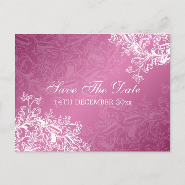 Cartão Postal De Anúncio Elegante Salve a Data Redemoinhos Rosa (Frente)