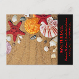 Cartão Postal De Anúncio Elegante Salve o Dia com Conchas na Areia