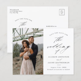 Cartão Postal De Anúncio Elegante Script Foto Casamento Salvar a Data