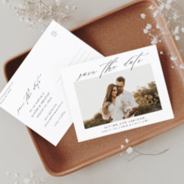 Cartão Postal De Anúncio Elegante Script Foto Casamento Salve a Data